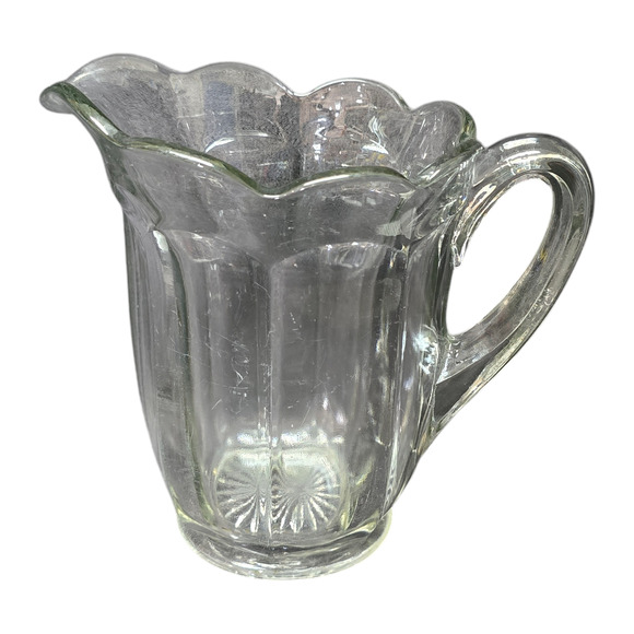 Antique Heavy Glass 8 Panel 40 oz. Pitcher with Scalloped Rim Serving Beverage - Picture 1 of 10